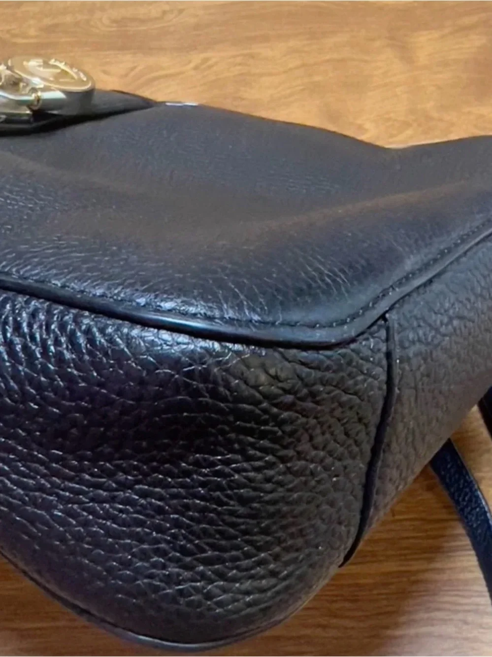Michael Kors Black Leather Crossbody with Gold MK Lock